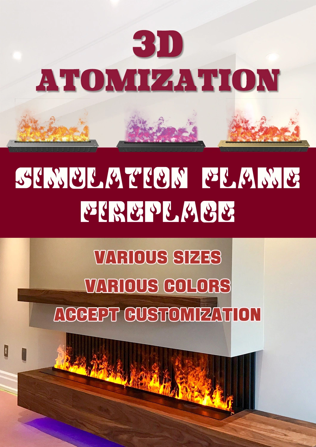 3D Simulation Flame Atomization Air Humidifier Fireplace-Look Design Aroma Diffuser