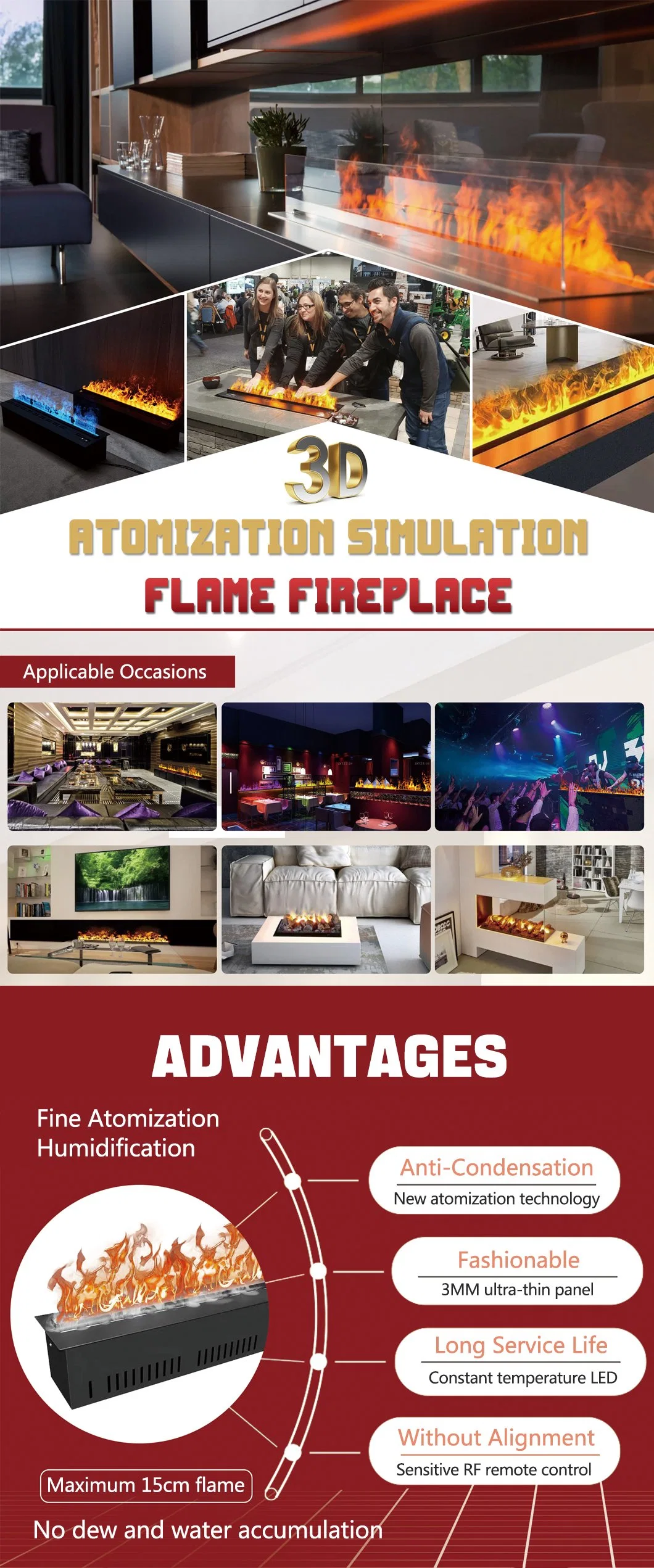 3D Simulation Flame Atomization Air Humidifier Fireplace-Look Design Aroma Diffuser