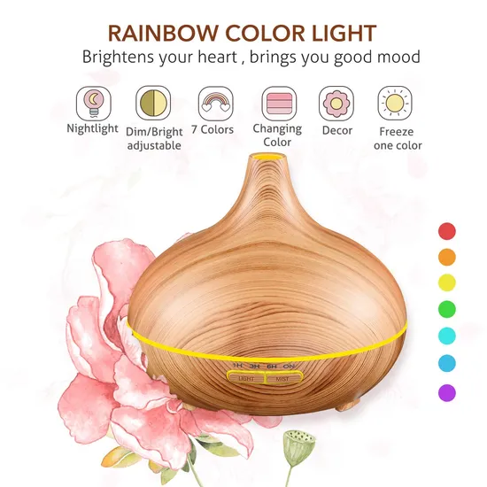 Humidificador de madera 550 ml Humidificador de aire con control remoto Difusor de aceite esencial de aroma para automóvil Difusor de aroma ultrasónico Hotel con luz LED de 7 colores